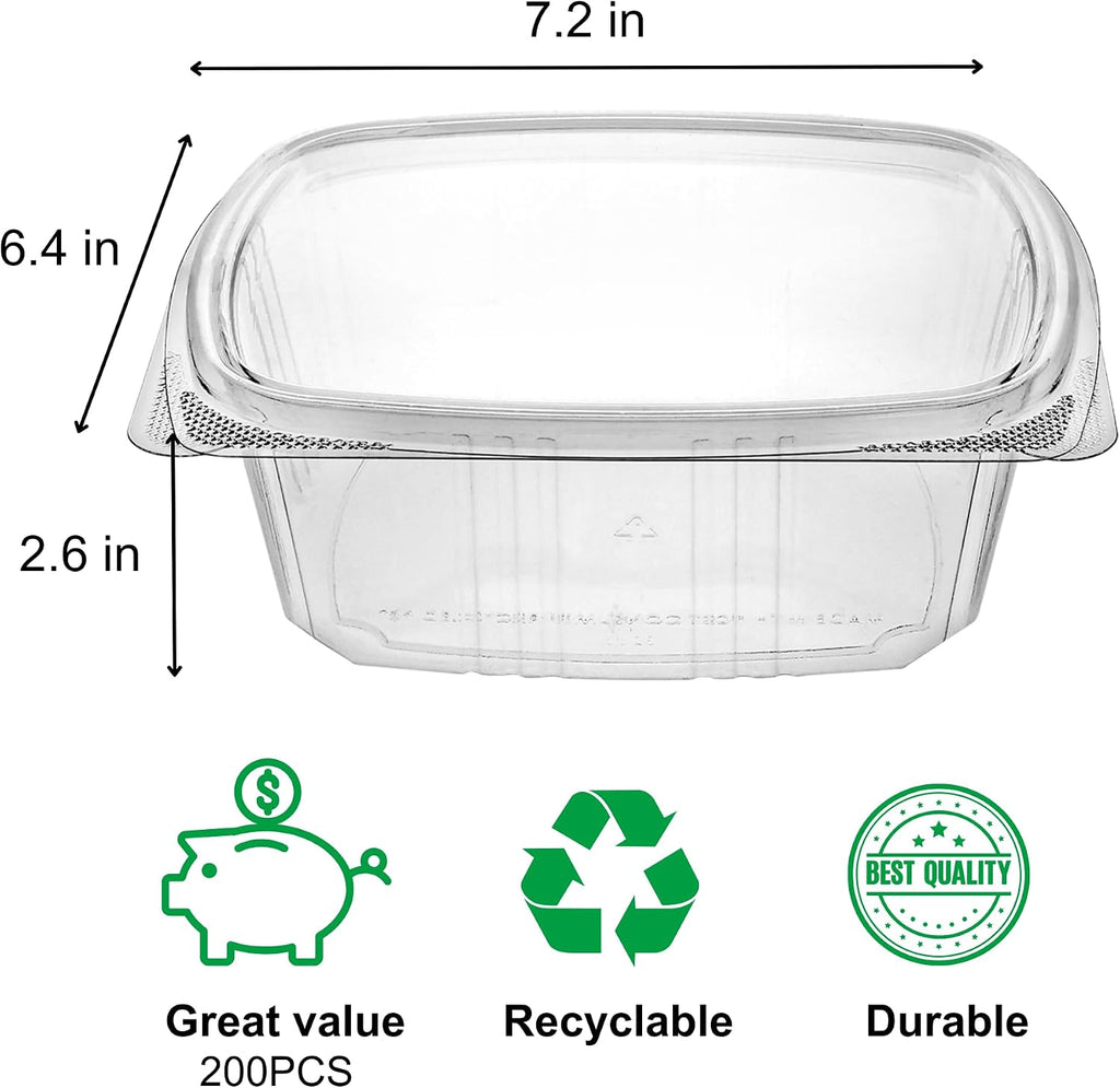 32oz RPET Clear Hinged Lid Deli Container -200Pcs