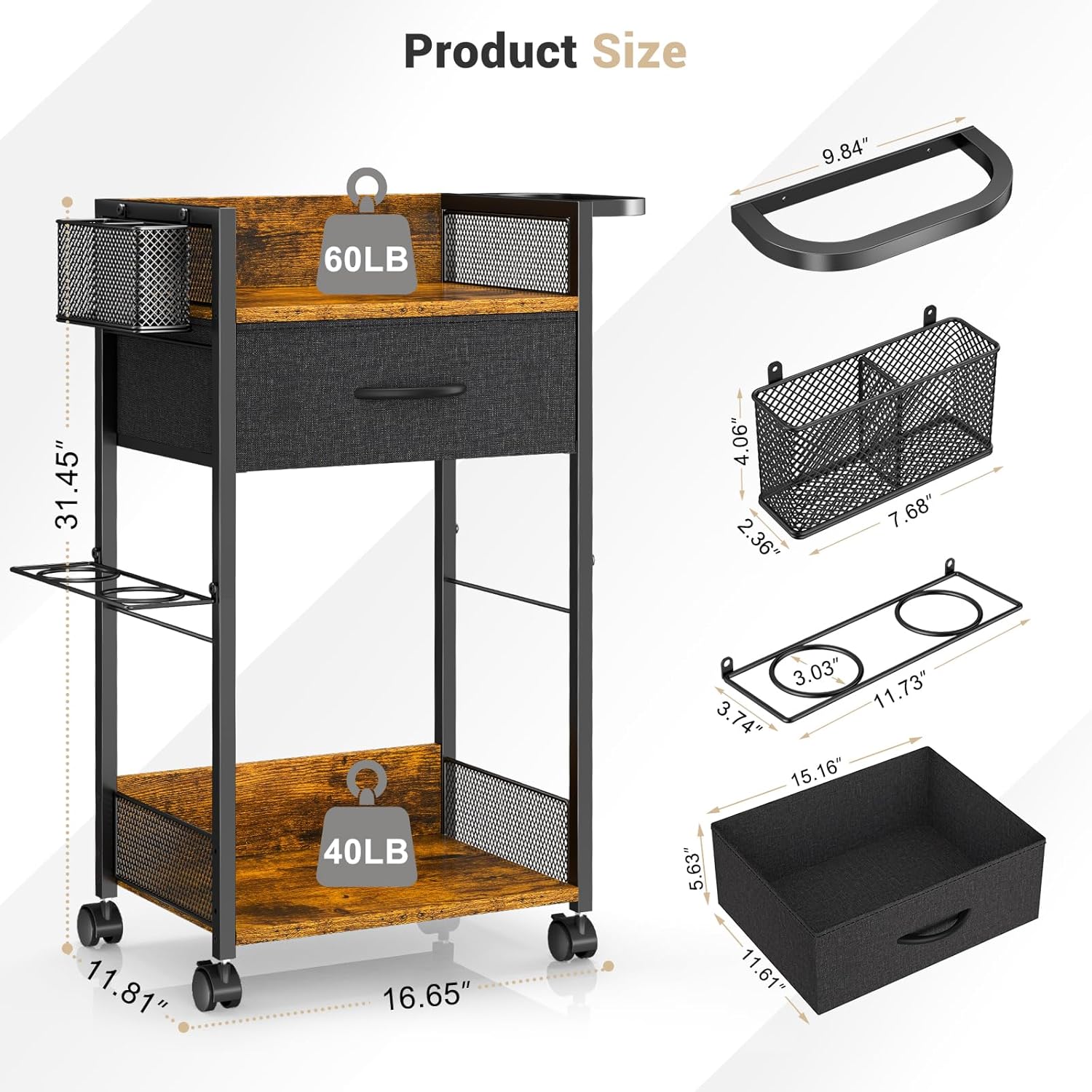 Salon Trolley Cart with Wheels, Mobile Hair Stylist Station with Metal Tool Holder & Basket, Rolling Barber Table