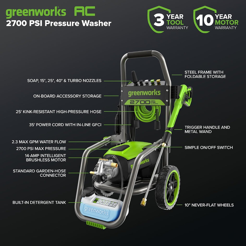 2700 PSI (2.3 GPM Max) Brushless Electric Pressure Washer