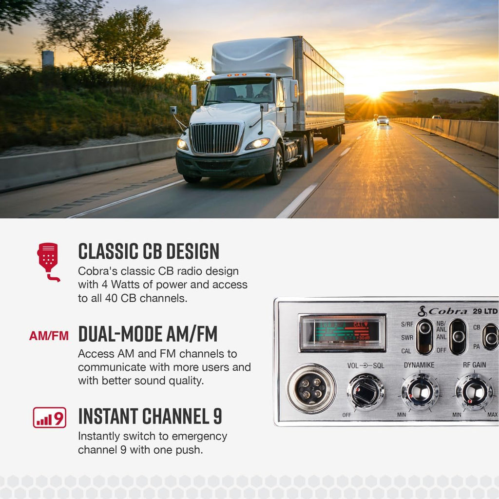 29 LTD Professional CB Radio & Cobra HGA1500 42 Inch Magnetic Mount CB Antenna: Full 40 Channels, Adjustable