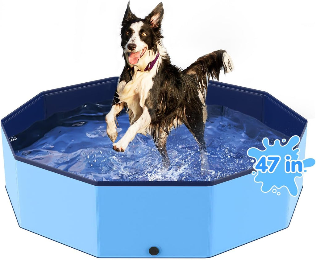 47'' Foldable Dog Pet Bath Pool, Heavy Duty Non-Slip Kiddie Pool, Plastic Pet Wading Pool for Puppy Small Medium