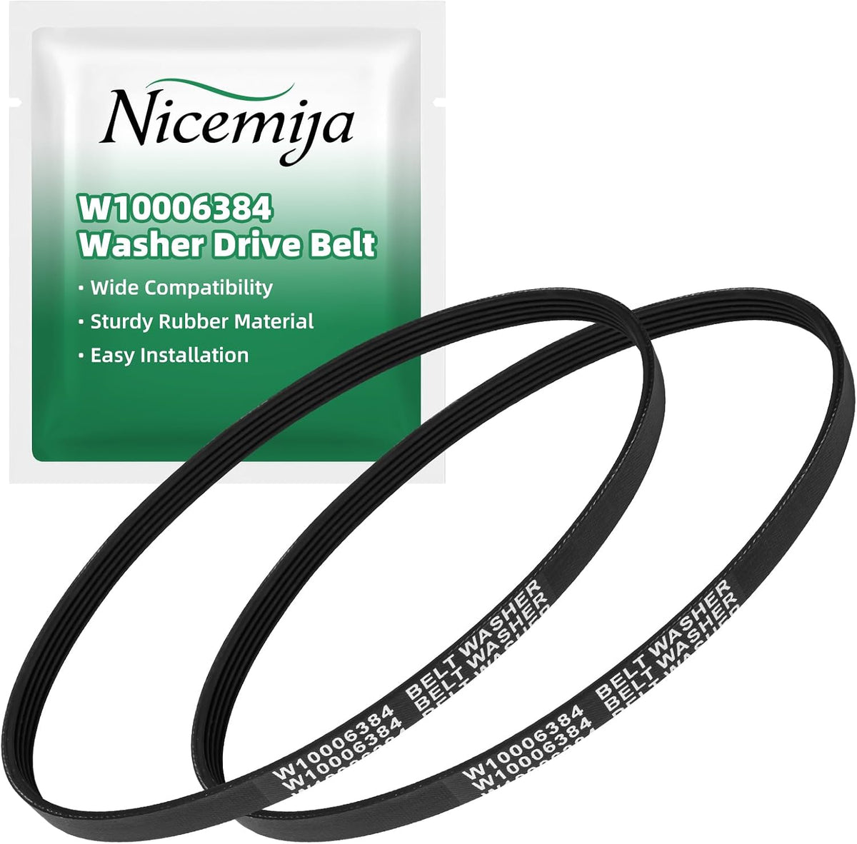2 Pack W10006384 Washer Drive Belt for Whirlpool Kenmore Maytag Top Load