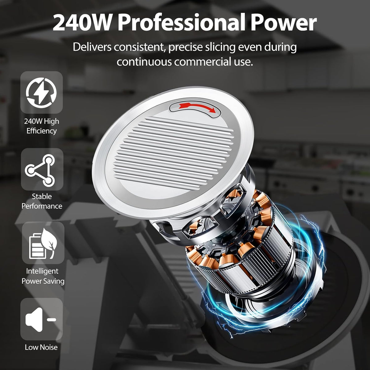 10-inch Commercial Meat Slicer 240W 0-13mm Semi-Auto Low Noise