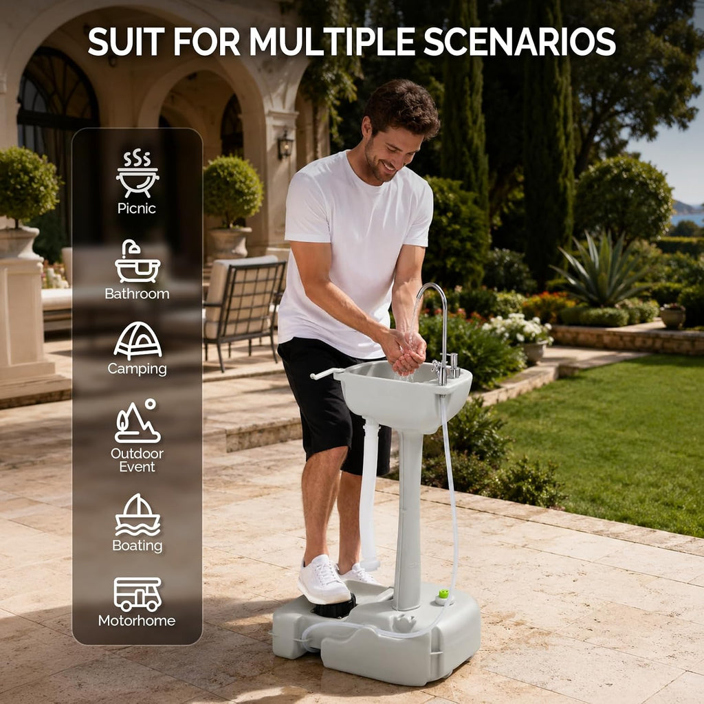 Upgraded Portable Sink| Rolling Hand Wash Basin Stand with Towel Holder & Soap Dispenser & Wheels, Perfect for