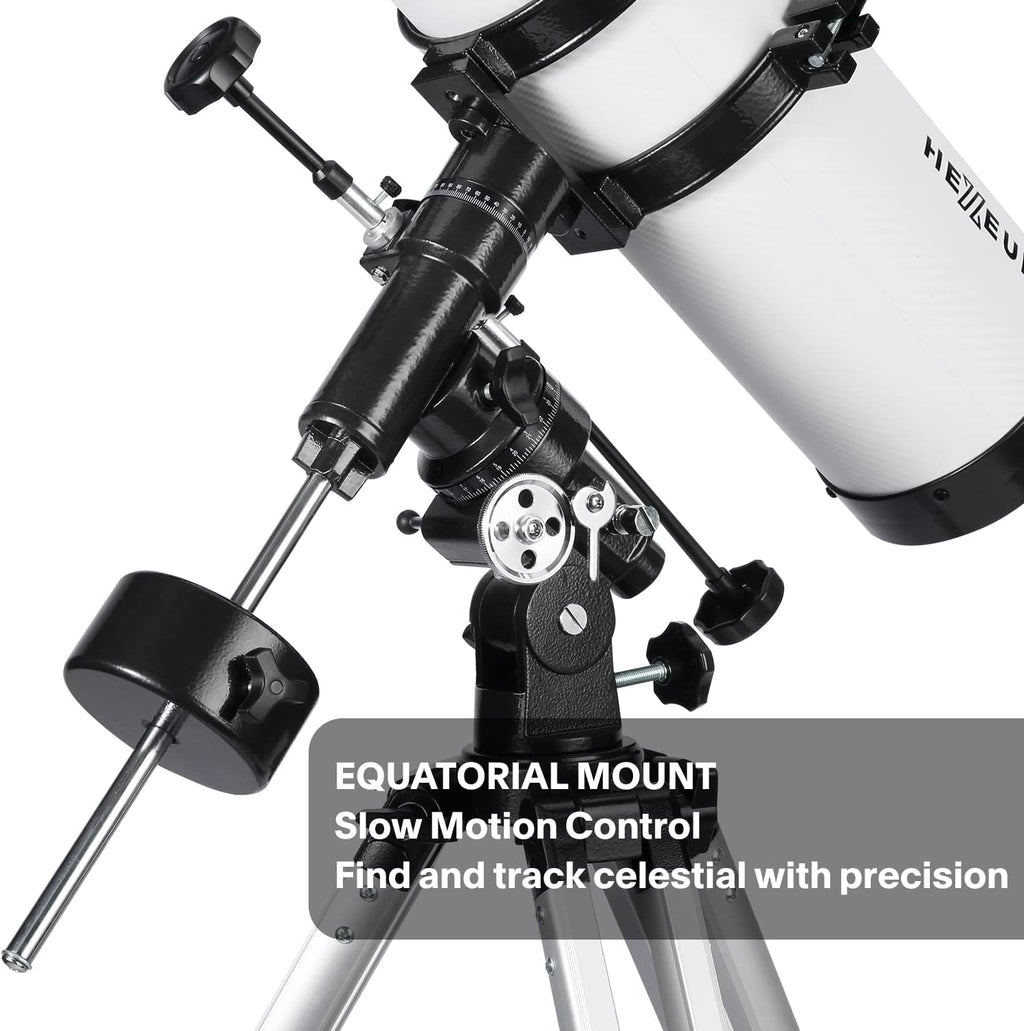130EQ Reflector Telescope, 130mm Aperture, EQ Mount | 650mm focal length, manual equatorial mount, phone adapter, 2x