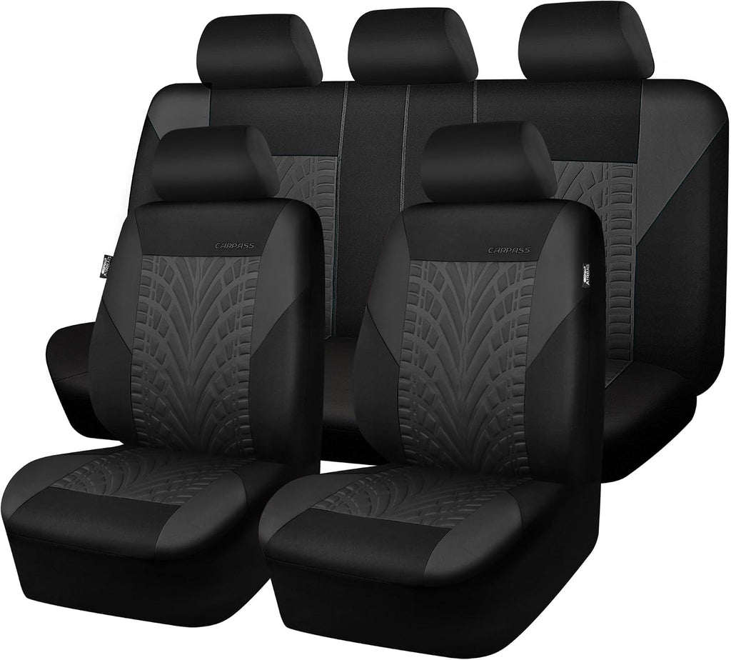 Car Seat Covers Full Sets, Front & Split Rear Bench for Car, 3D Tyre Embossed Automotive Interior Covers, Airbag