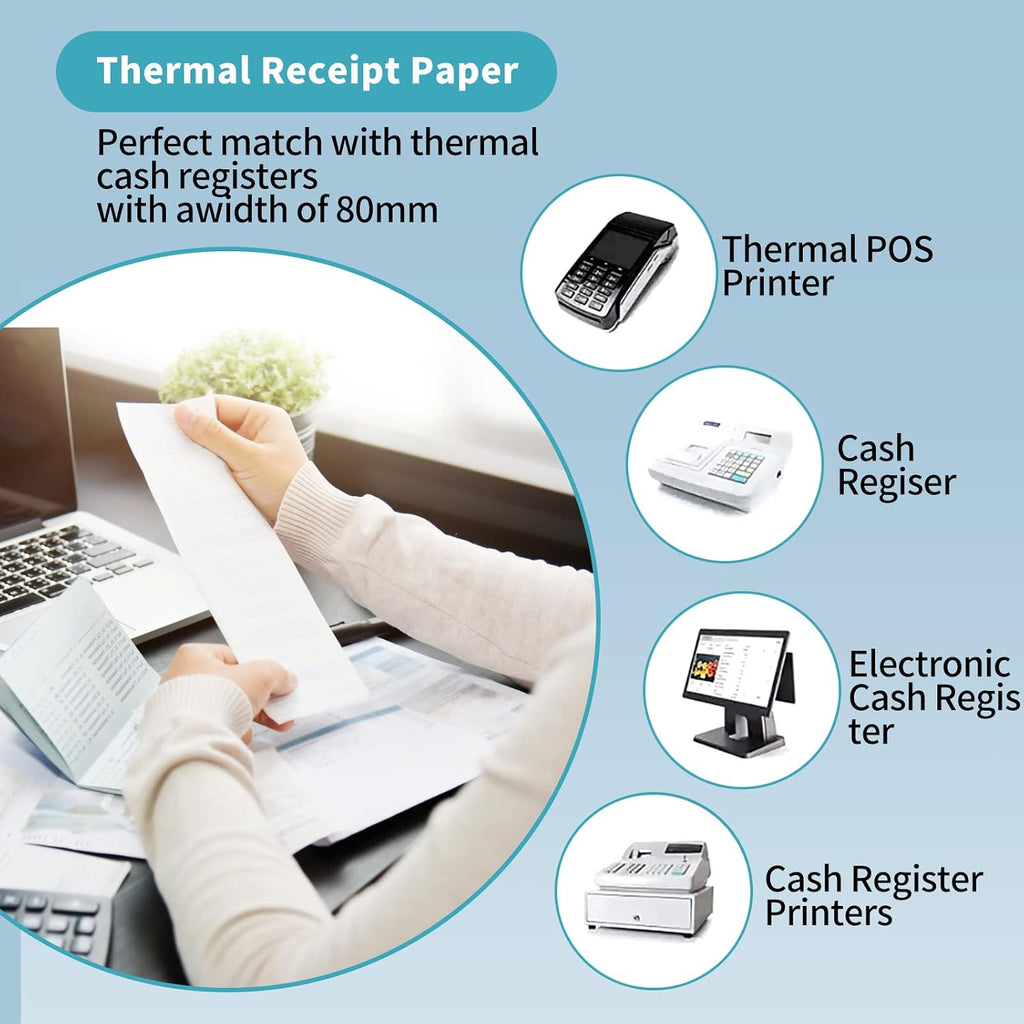 3-1/8" Thermal Paper Rolls - 10 Rolls x 230ft, Compatible with Star Micronics, Epson, IBM & POS Receipt Printers |