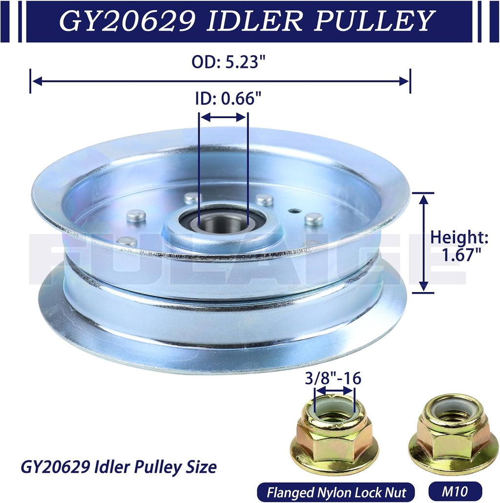 2 Pack GY20629 Idler Pulley for John Deere 42" 48" D140 L130 Decks
