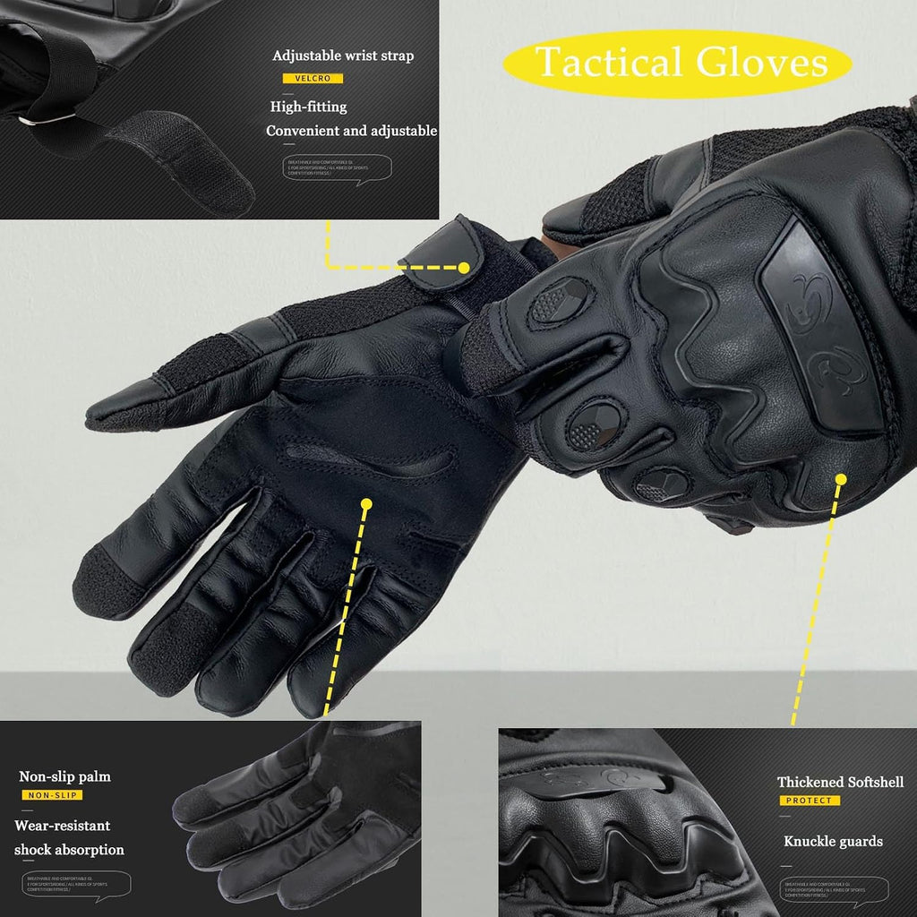 Tactical Gloves for Men Touchscreen Motorcycle Gloves with Hard Shell Leather Palm Padding for Outdoor Sports