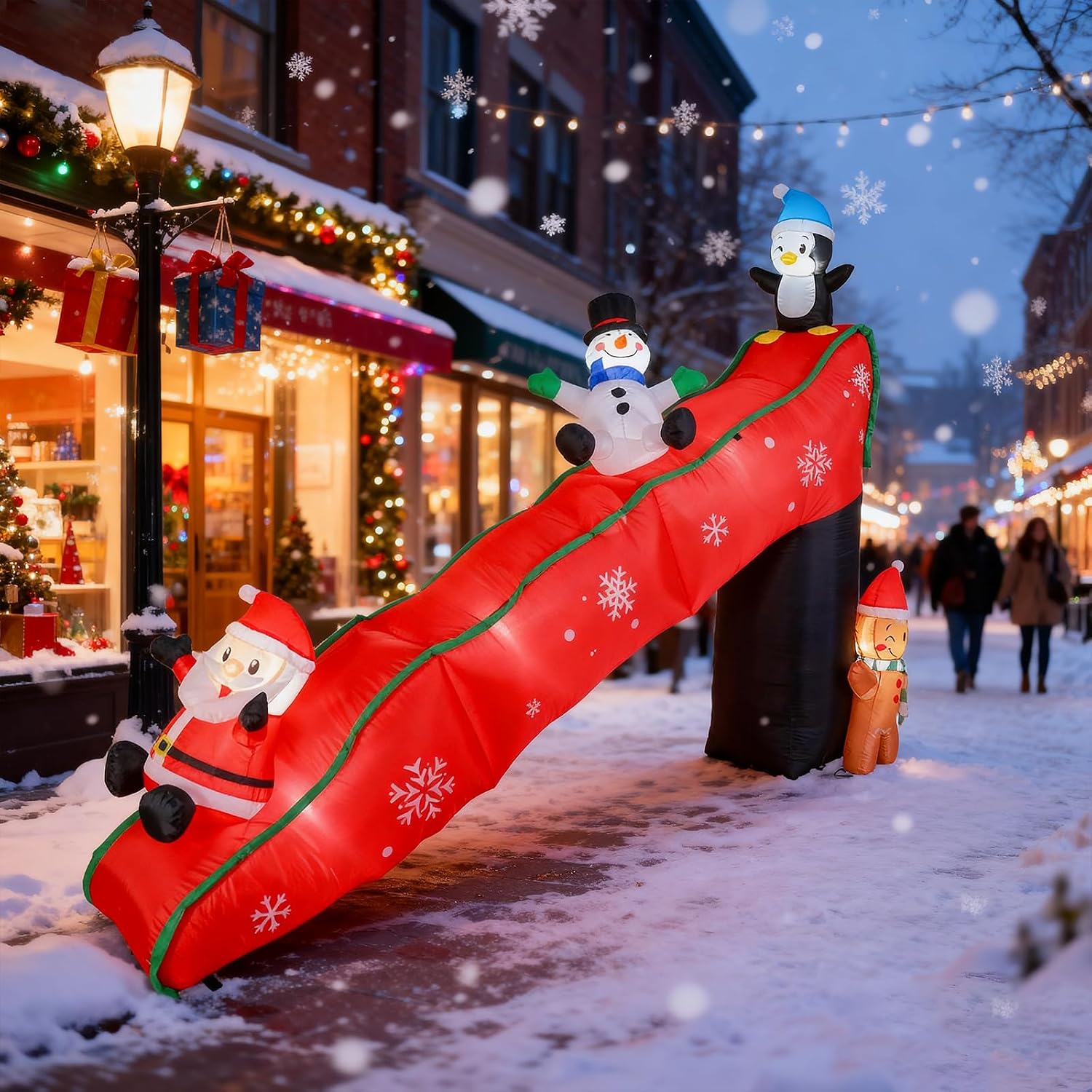Christmas Inflatables Outdoor Decorations, 9.7FT Snowy Slide with Santa, Snowman, Penguin, Gingerbread Man, Animated