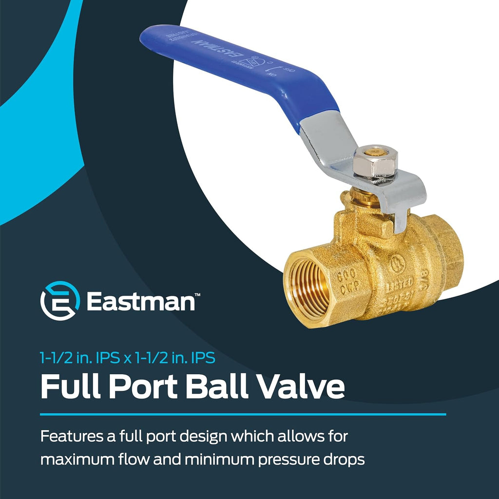 Eastman 3/8 Inch IPS Heavy Duty Full Port Ball Valve, Brass Plumbing Fitting, 20043LF