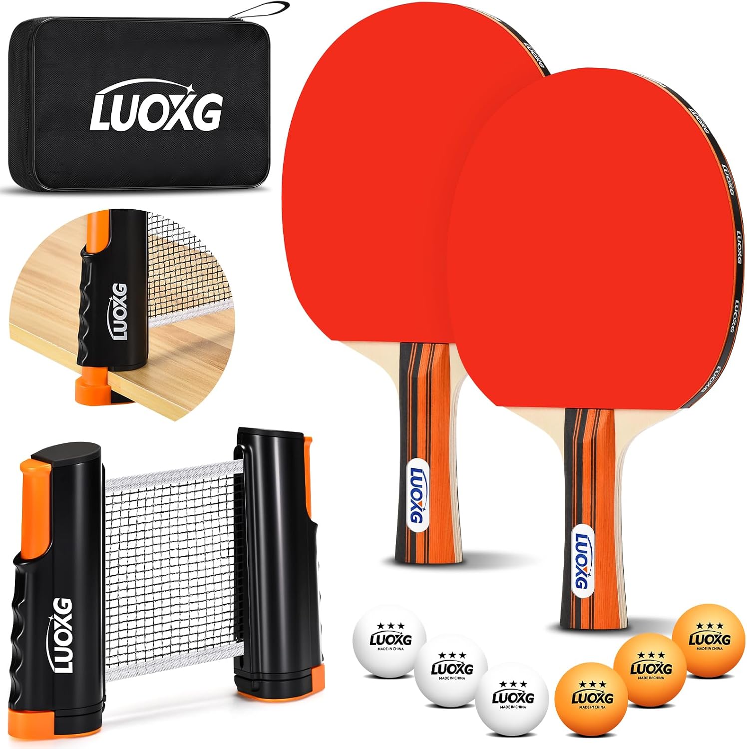 Portable Ping Pong Paddles Set of 2 with Table Tennis Net and Balls | 2‑Player Ping Pong Paddles Set with 3‑Star