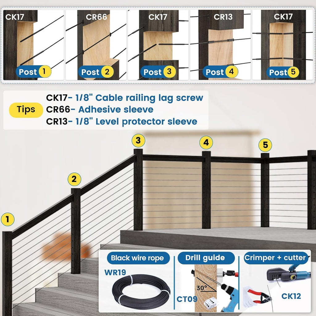 100Pack Black Wood Cable Railing Level Protector Sleeve CR13