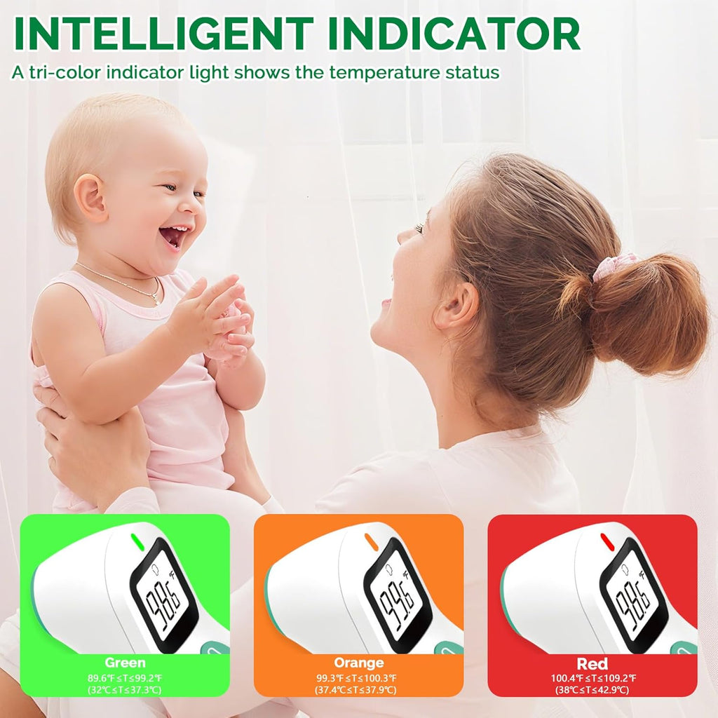 No Touch Forehead Digital Thermometer for Adults, Kids with Fever Alarm, 1s Instant Reading Large LCD Display