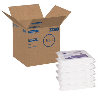 Pure W4 Dry Wipers (33390), with Anti-Stat Resealable Double-Bag Pouch, 9” x 9”, White, 500 Wipes / Case, 5 Packs of