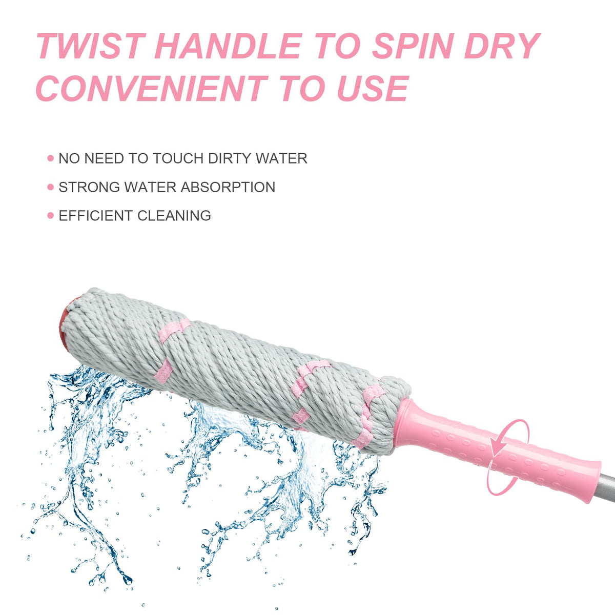 Self Wringing Twist Mops with 57 in Long Handle,Gray Pink