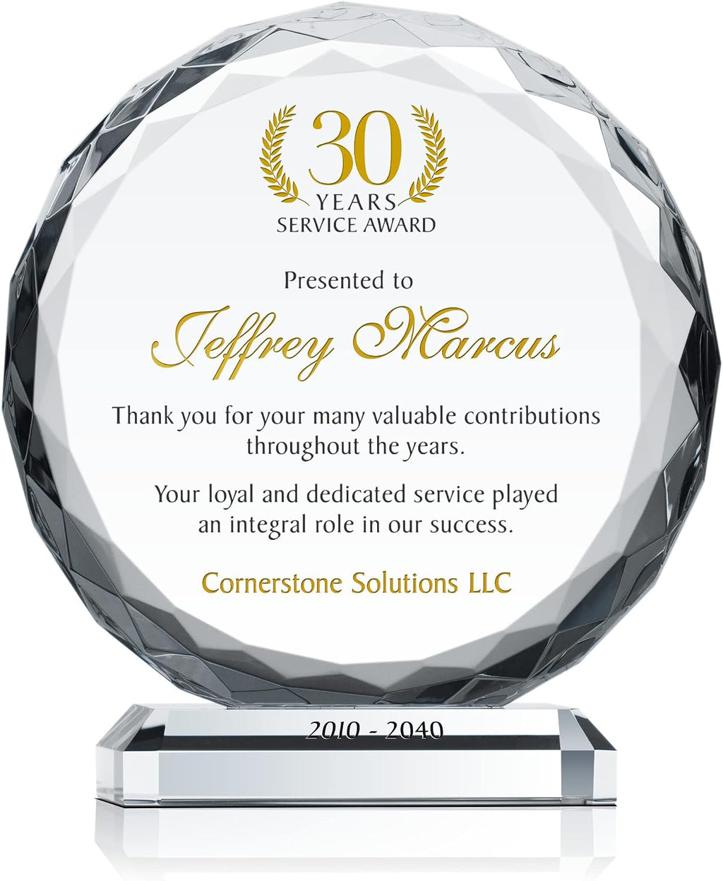 Personalized Crystal Sunflower Employee Recognition Plaque – Custom Award for Years of Service, Engraved with Name