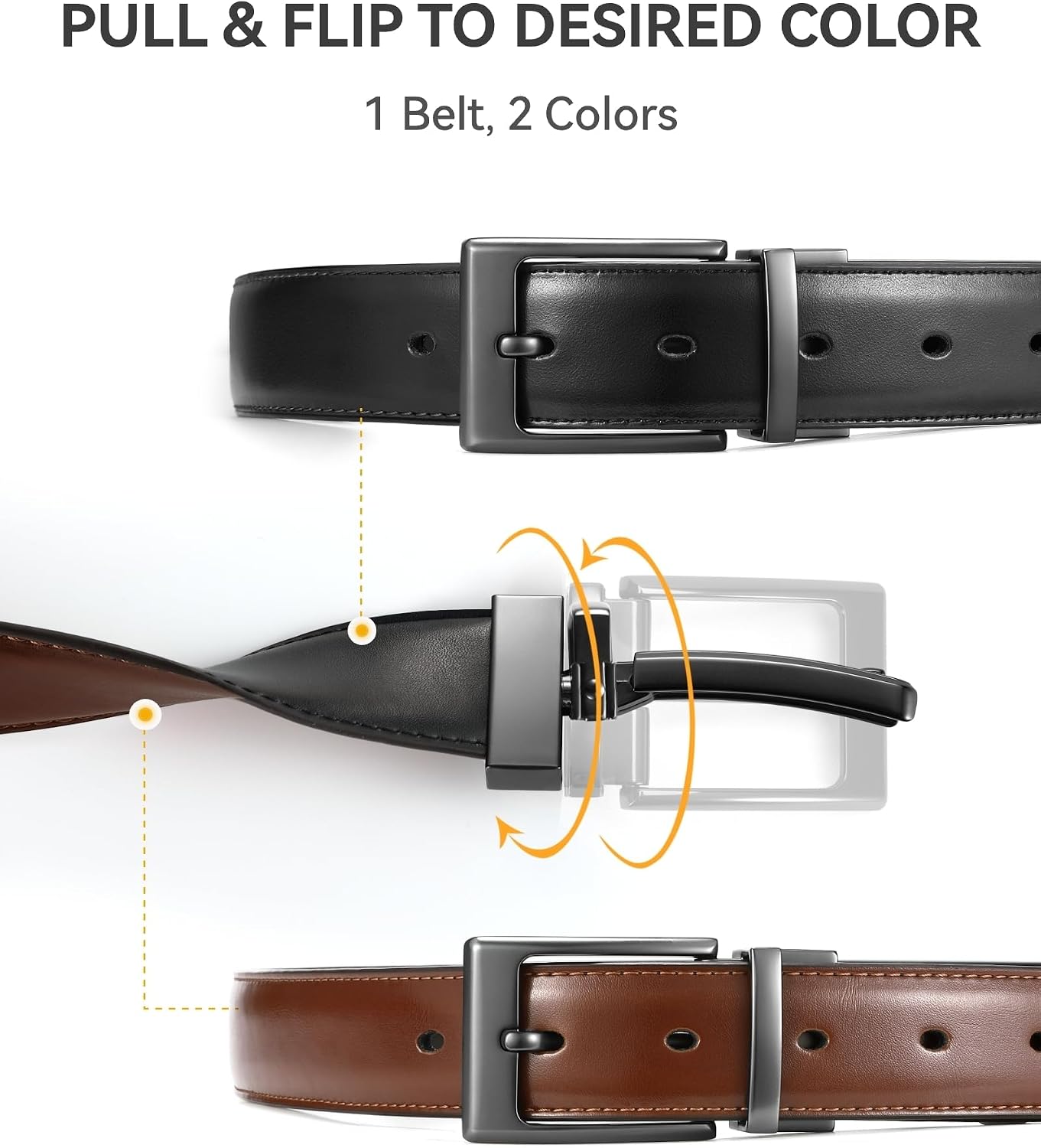 1" Boys Reversible Dress Belt 1 Piece - Leather Belt for Kids | 1 Belt, 2 Colors, Classic Style, Trim-to-fit