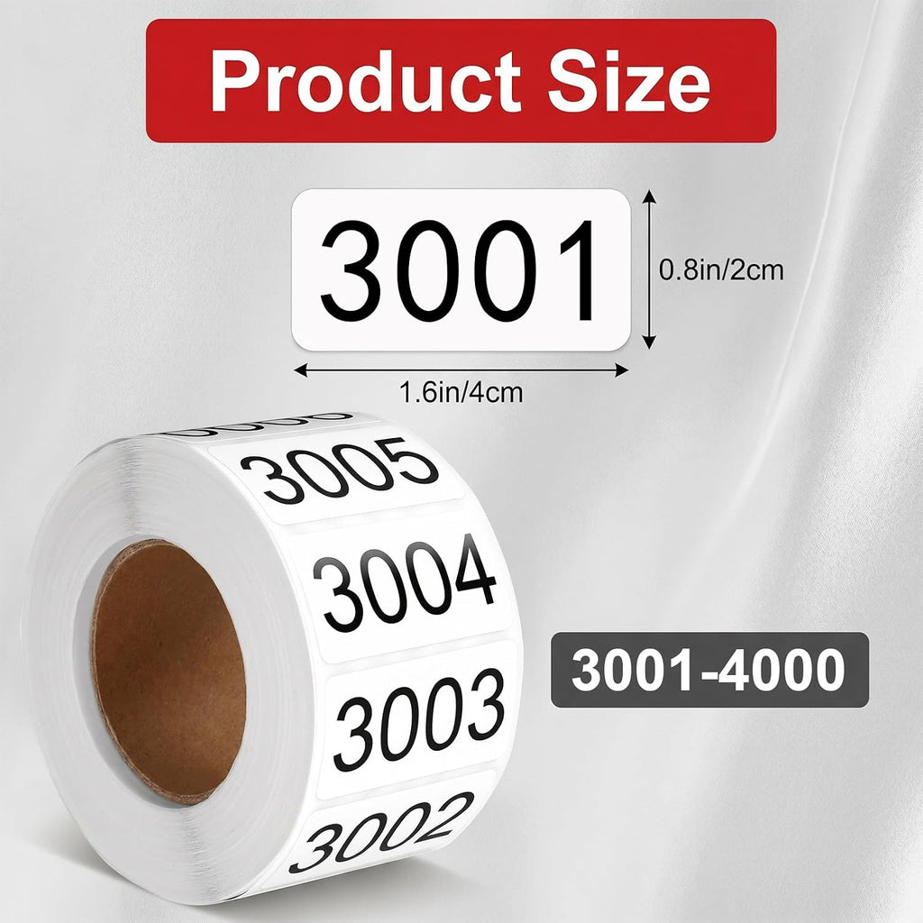 Consecutive Number Stickers, 3001-4000 Self-Adhesive Inventory Labels
