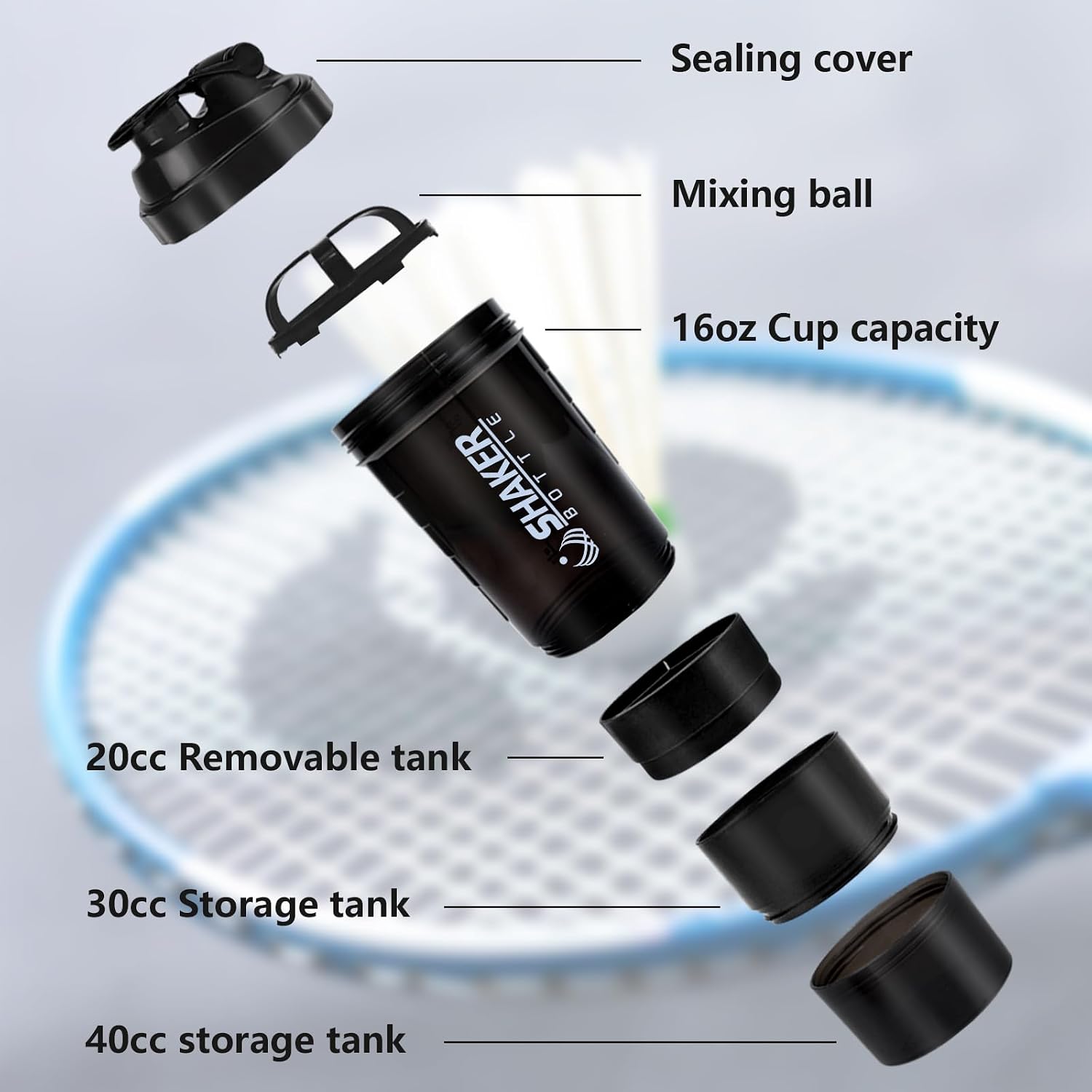 Shaker Bottle 16OZ Protein Shaker Bottles with Mix Ball Sports Water Bottle Leak Proof GYM Cup for Protein Mixes with