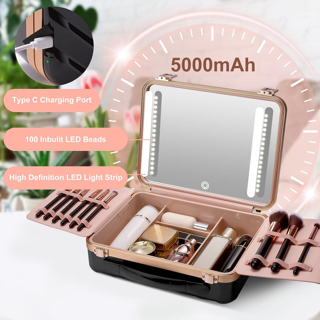 Travel Makeup Case with Mirror, Makeup Box with Brushes Divider