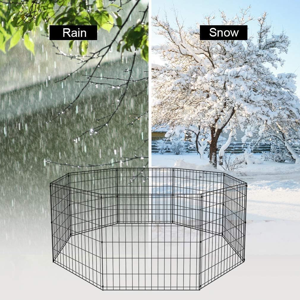 Foldable Dog Playpen | 24 Inch, 8 Panels | Metal Pet Exercise Pen | Indoor Outdoor Portable Dog Fence with Door |