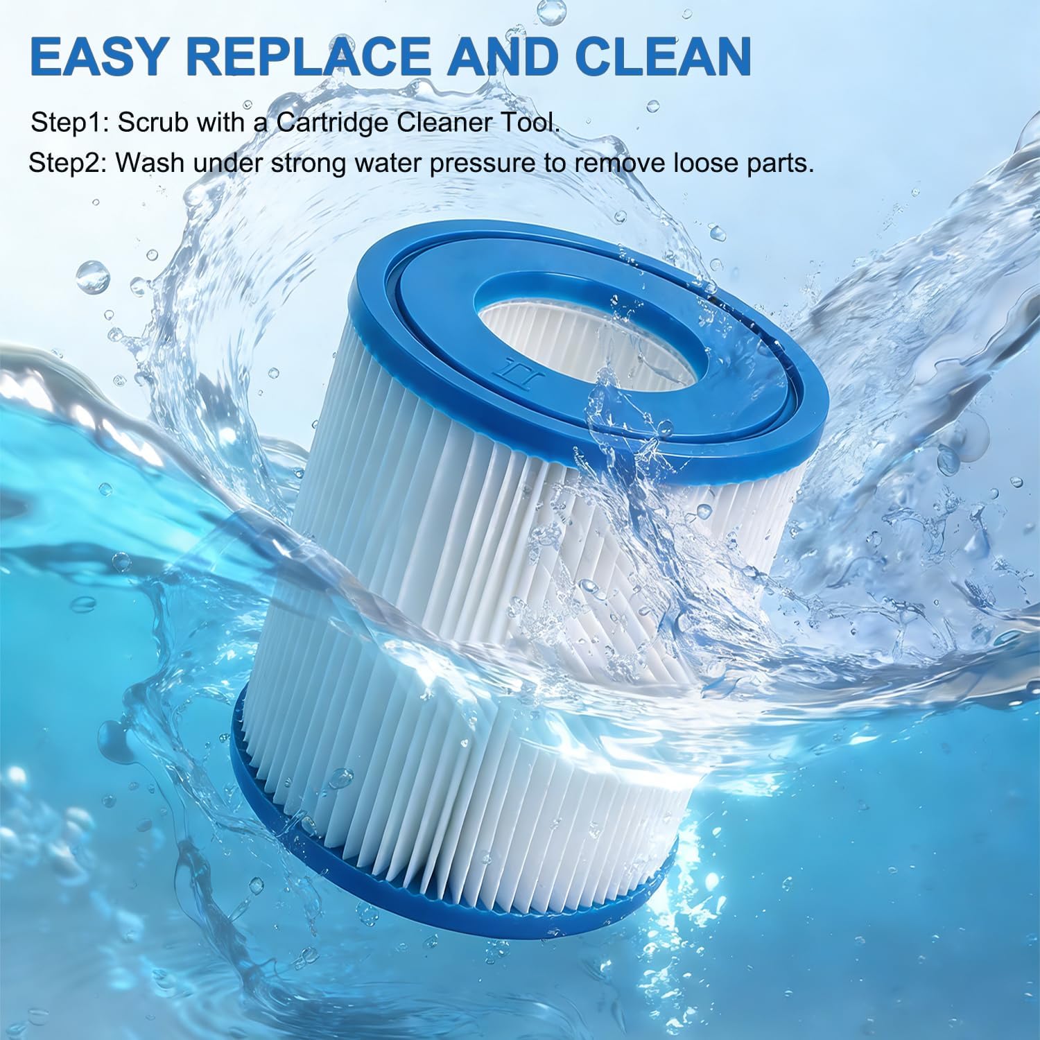 4 Pack Type II Pool Filter Cartridge Replacement, High-Efficiency Filter for 58094 Pumps, Compatible with Lay-Z-Spa