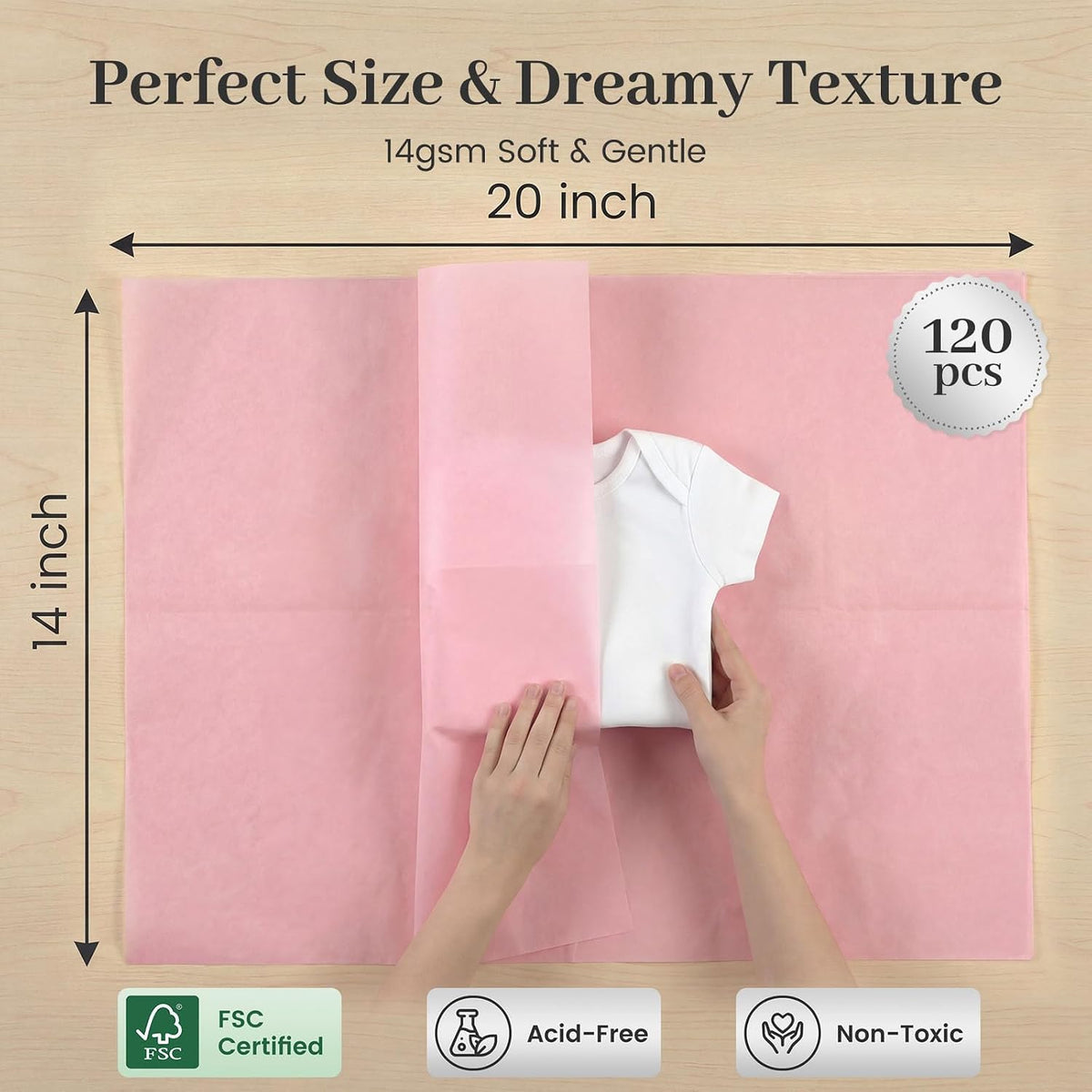 120 Sheets Light Pink Tissue Paper, 14 X 20 inches