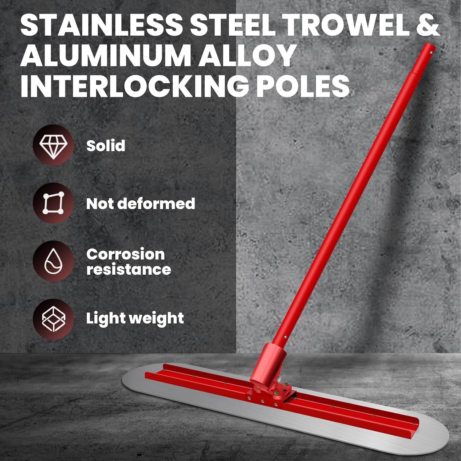 Bull Float Magnesium Concrete Tools, 48x12 in Floats Tools Kit, Includes 4 Handles and Smooth Pitch Bracket, Grout