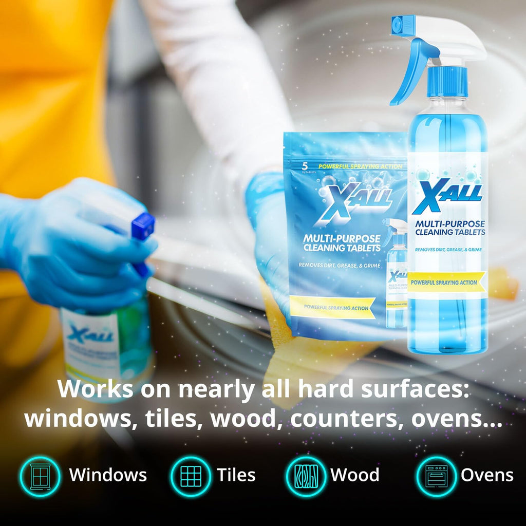 Multi-Purpose Cleaner - Spray Bottle and 5x Cleaning Tablets - Cleaner for Oven, Kitchen & Floor surfaces, and