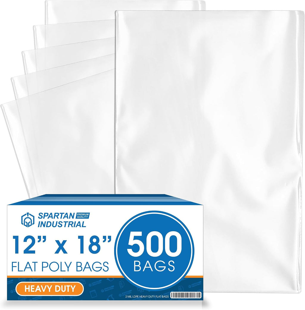 12" X 18" Open-End Flat Poly Bags (500 Count) - 2 Mil Plastic Clear Bags