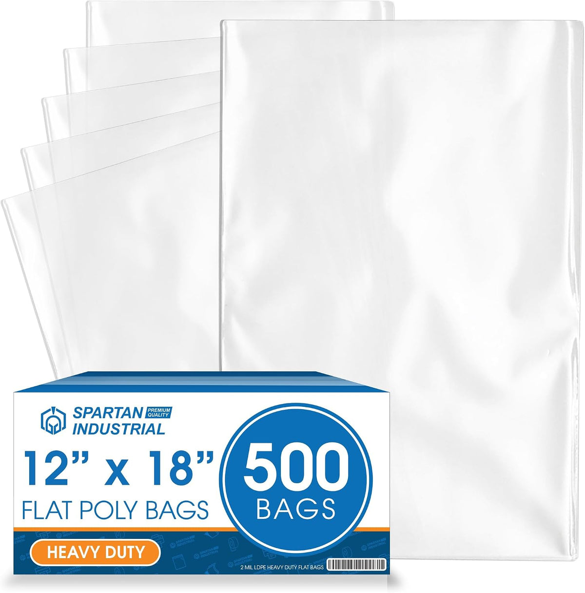12" X 18" Open-End Flat Poly Bags (500 Count) - 2 Mil Plastic Clear Bags