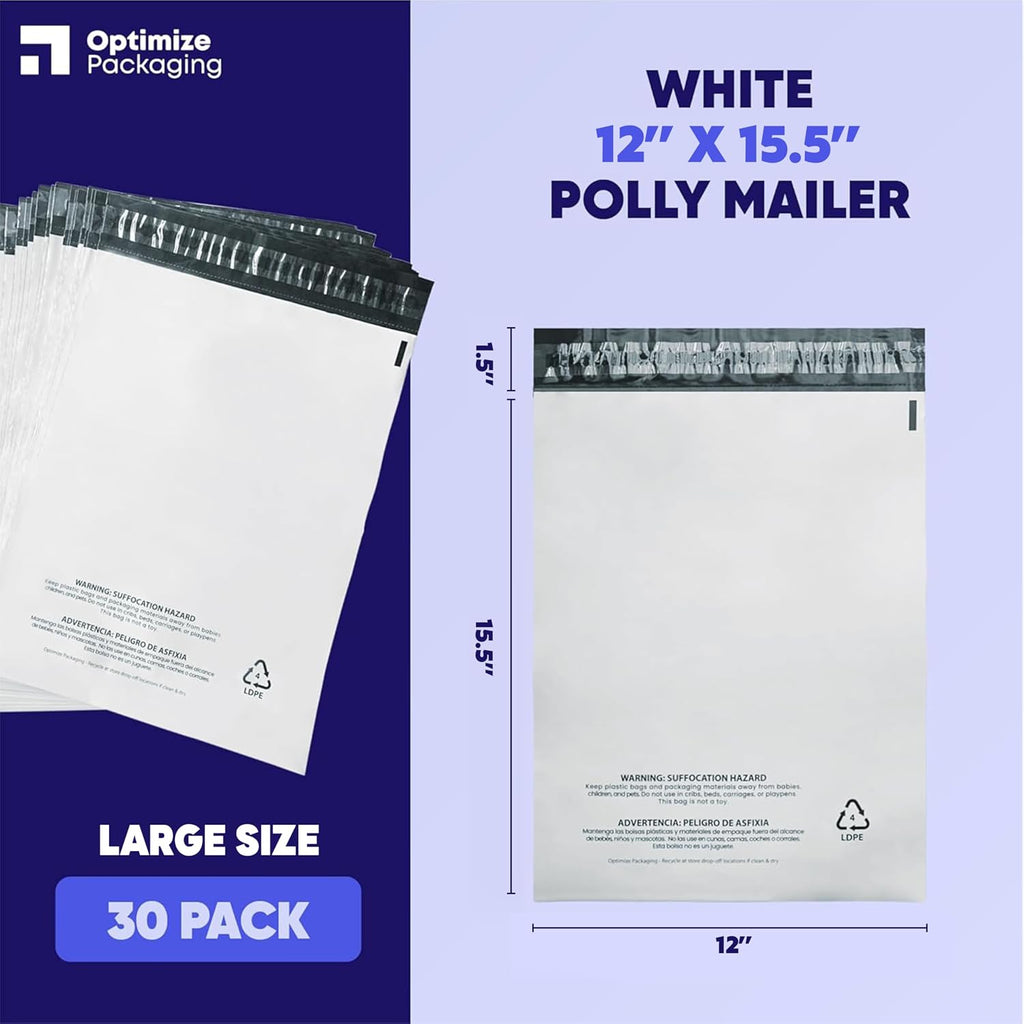 12 x 15.5 Heavy-Duty Poly Mailers – 30-Pack, 3 Mil Thick Shipping Bags – Waterproof, Tear-Resistant, Recyclable