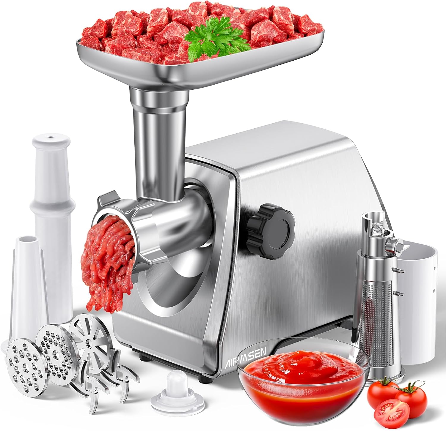 Electric Meat Grinder & Tomato Sauce Press Maker with Strainer - Heavy Duty Food Mill Machine for Grinding Meat