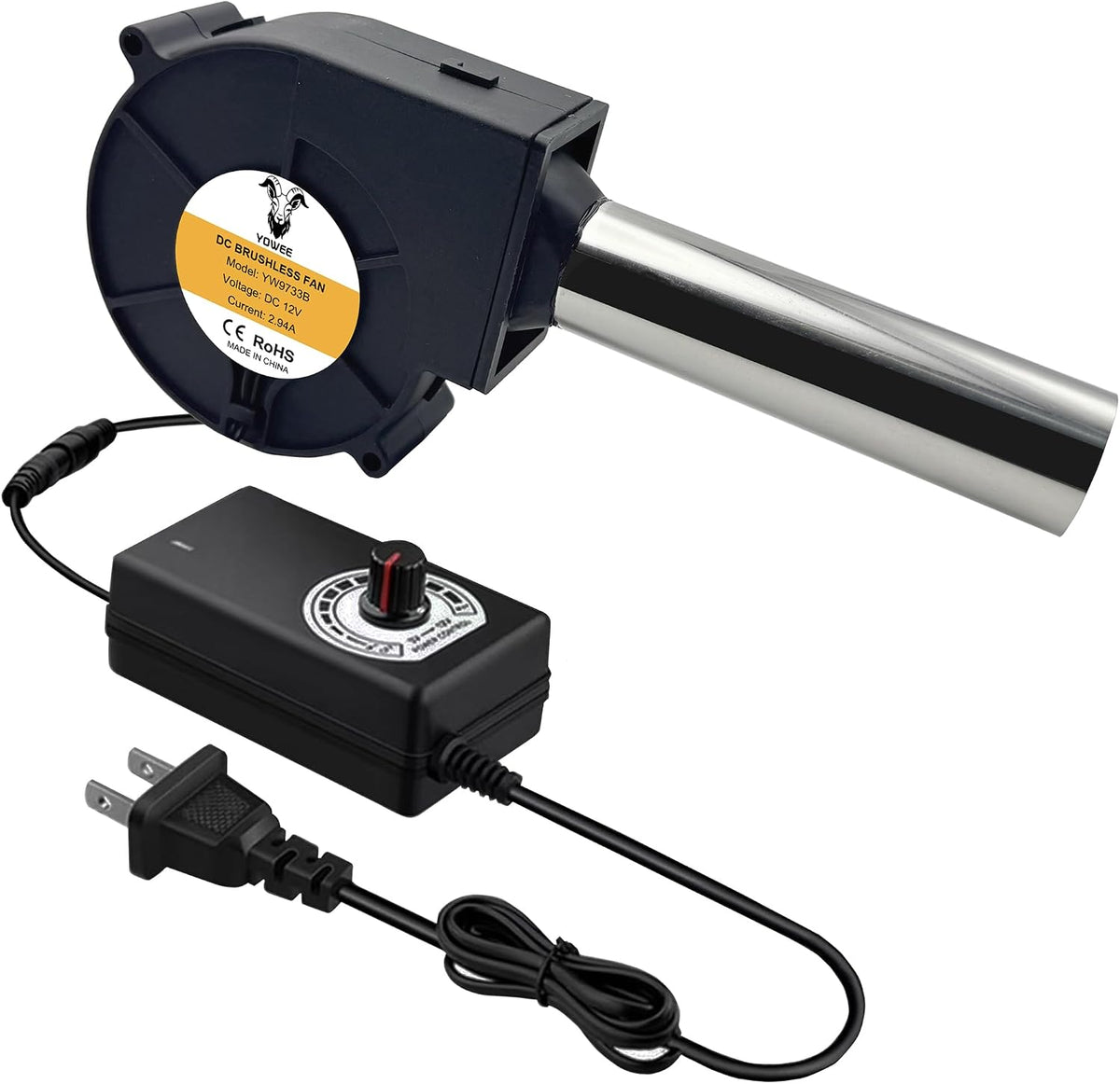 YOWEE BREEZE 97mm x 33mm 12V Centrifugal Blower,AC 100V-240V Speed Control