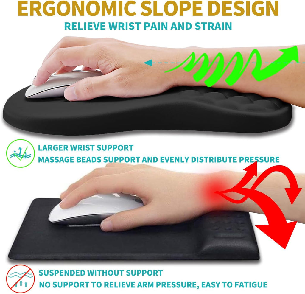 2 in 1 Ergonomic Mouse Pad Wrist Support & Wrist Rest for Computer Keyboard Set, with Relieve Carpal Tunnel Pain