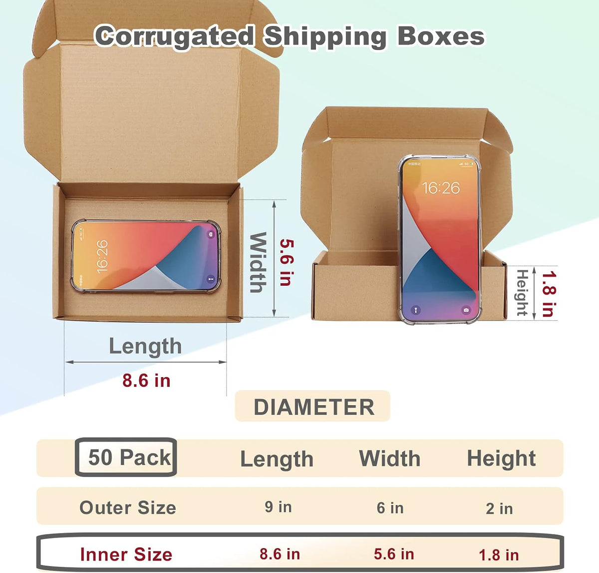 9x6x2 Inches Shipping Boxes Pack of 50, Small Corrugated Cardboard Box for Mailing Packing Literature Mailer
