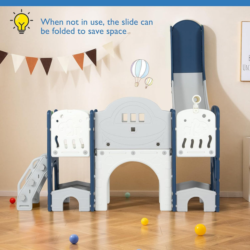 10 in 1 Toddler Slide Set, Kids Slide and Climber Playset with Magnetic Whiteboard, Ring Toss, Basketball Hoop