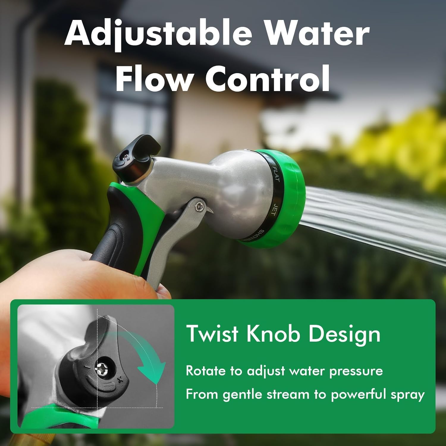 Garden Hose Nozzle, Heavy Duty Metal Water Hose Nozzle with 7 Adjustable Spray Patterns, High Pressure Hand Sprayer