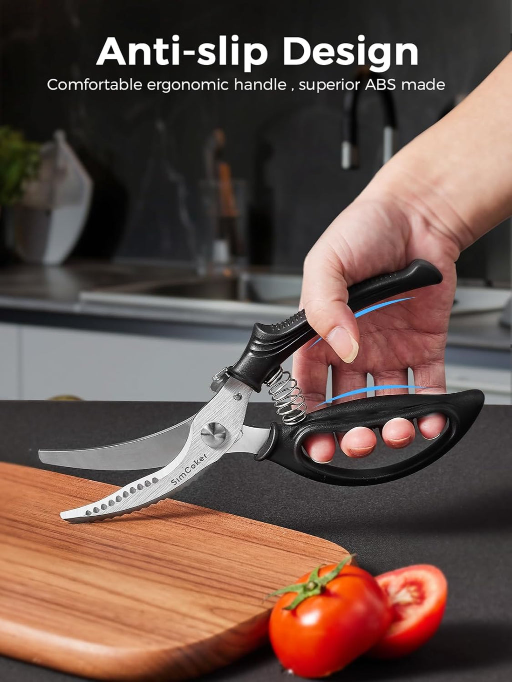 Poultry Shears, Heavy Duty Kitchen Shears With Anti-Slip Handle & Safety Lock, Poultry Scissors for Meat, Chicken