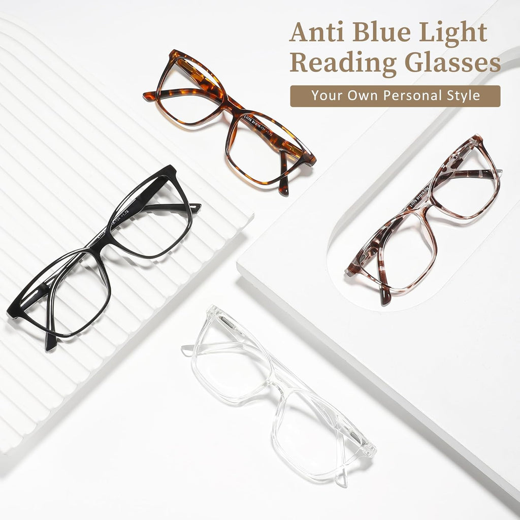 4 Pack Blue Light Blocking Reading Glasses,Readers for Women and Men | Spring Hinges,Lightweight,No Head