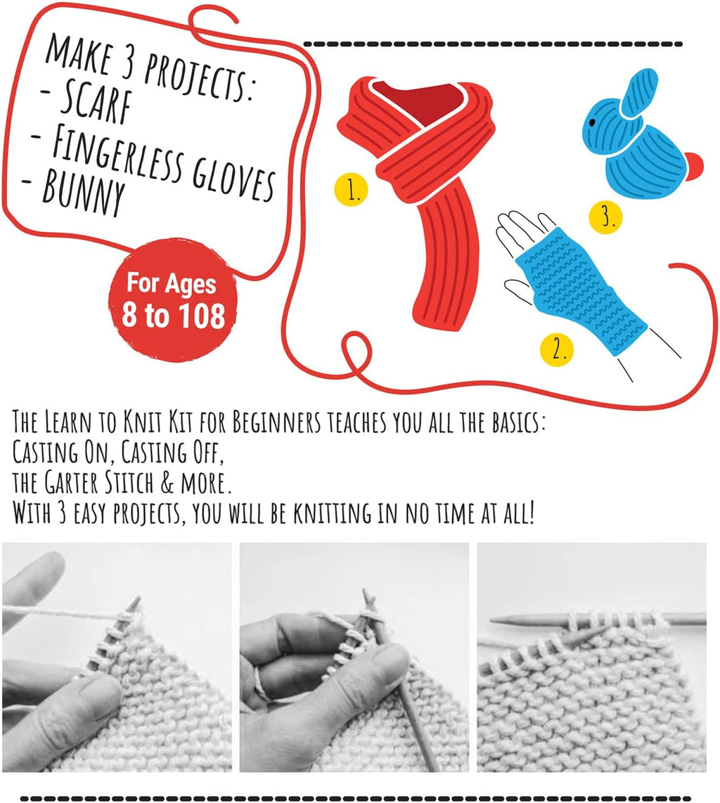 Knitting Kit - Beginner Knitting Supplies with Wool Yarn, Needles, Instructions, DIY Gift
