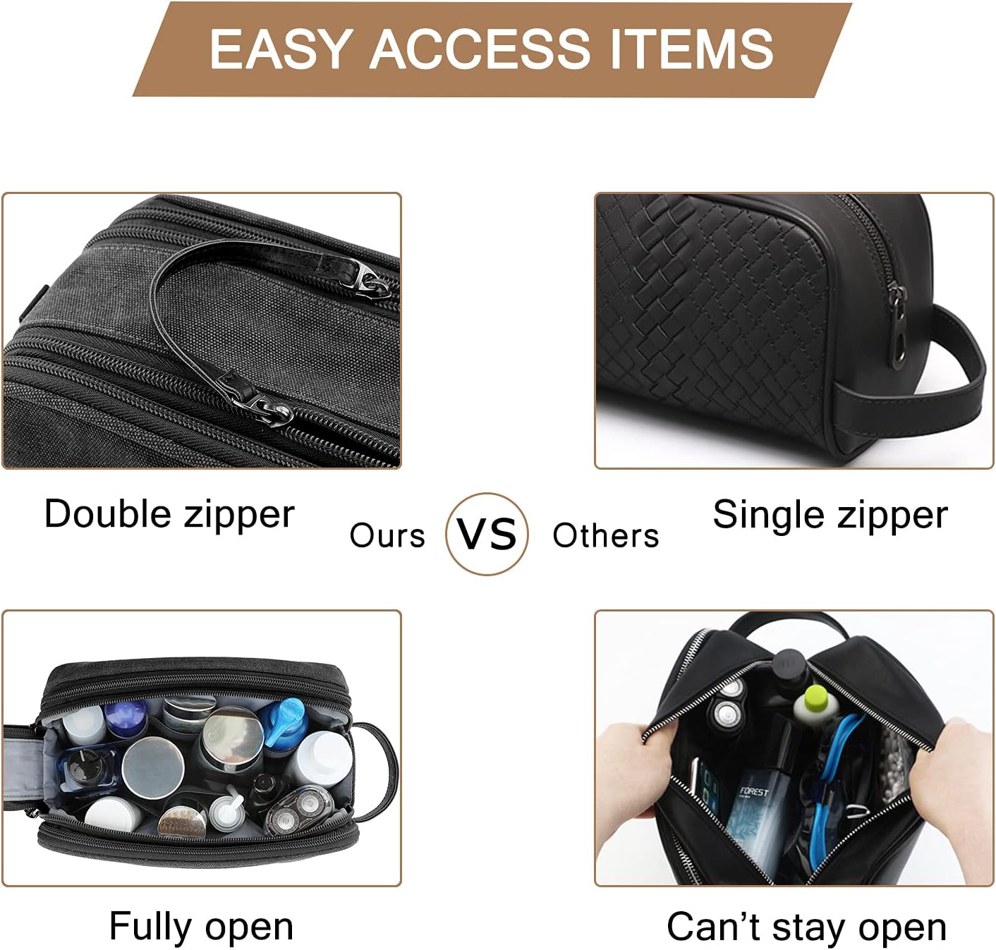 Toiletry Bag for Men, Canvas Travel Toiletry Organizer Dopp Kit Water-resistant Shaving Bag for Toiletries