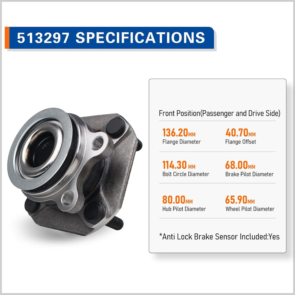 PAROD 513297 Set of 2 Front Wheel Hub & Bearing Assembly Fit for Nissan Sentra 2007 2008 2009 2010 2011 2012 2.0L; ABS Models