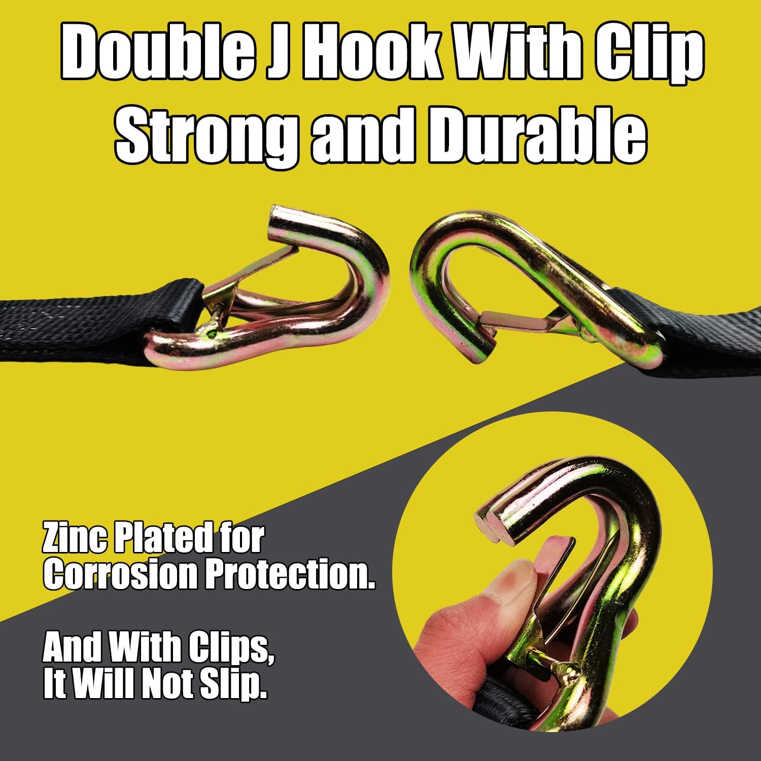 Heavy Duty Car Trailer Tie Down Straps 4 Pack Kit - 2" x 8' Ratchet Straps + J-Hooks with Clip, 2" x 36'' Axle Straps
