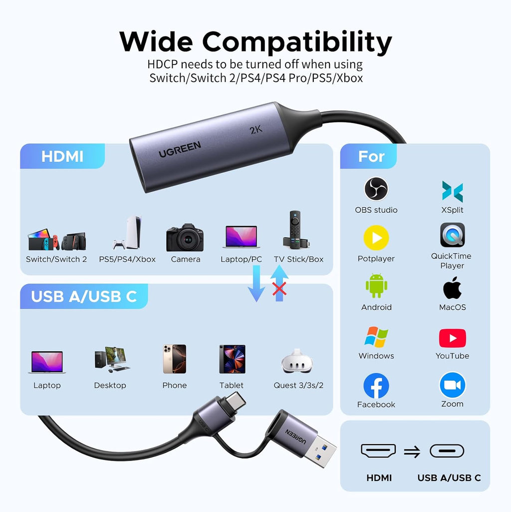 2K@30Hz 1080P 60FPS Video Capture Card 4K Input HDMI to USB 3.0 | 4K HDMI Input, Low Latency, Capture Card for