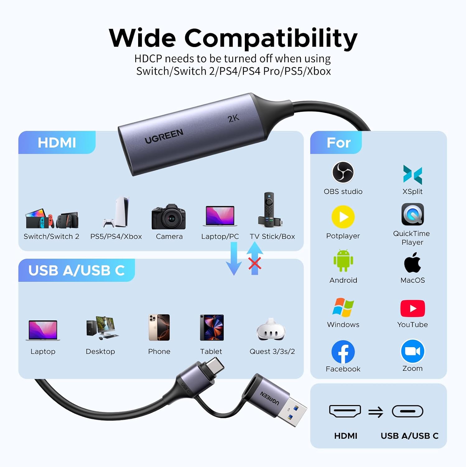 2K@30Hz 1080P 60FPS Video Capture Card 4K Input HDMI to USB 3.0 | 4K HDMI Input, Low Latency, Capture Card for