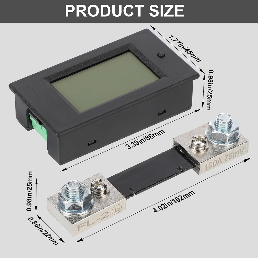 DC Power Meter, 8-100V 100A Volt Amp Watt Meter, LCD Display Multimeter Voltage Current Energy RV Battery Monitor