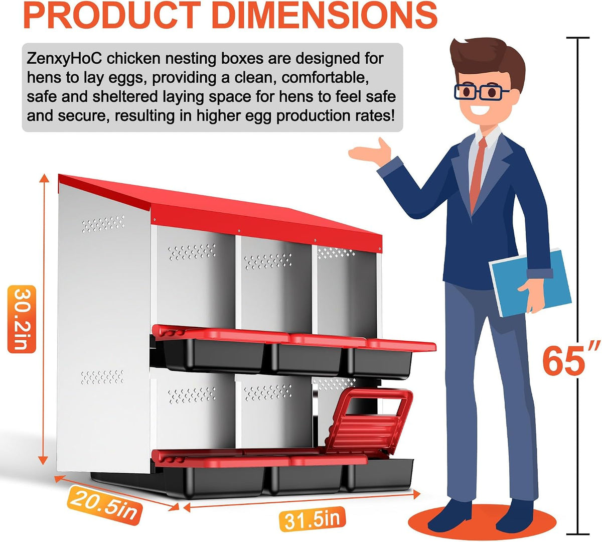 Two-Tier Chicken Nesting Box Red 6 Compartments