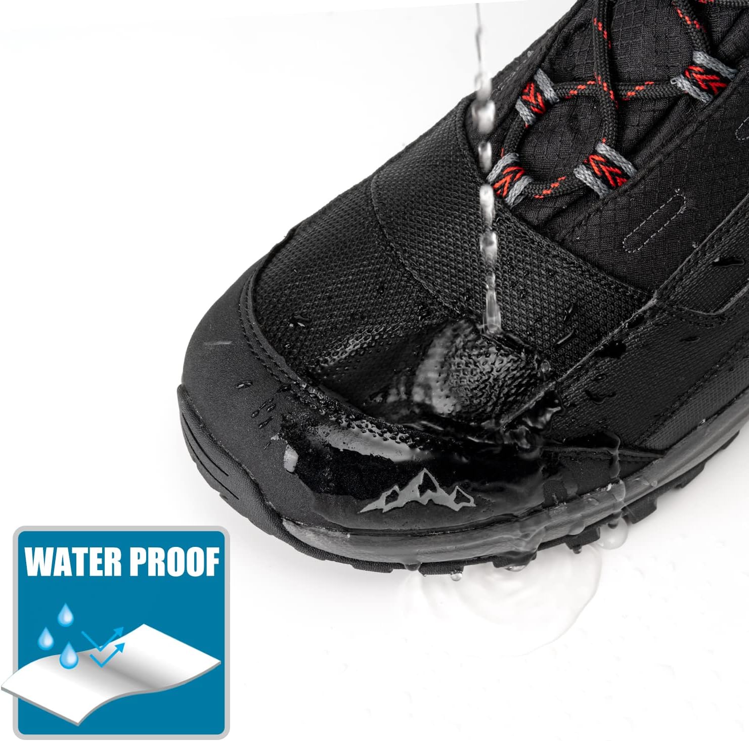 Men's Snow Boots Waterproof Insulated Winter Black Hiking Rubber Fur lined Warm Lightweight Outdoor Shoes,Non-Slip